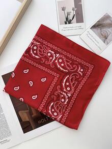 1pc Hip Hop Black Headband, Neck Scarf, Sports Headwear, Wristband, Handkerchief With Printed Pattern, Suitable For Formal Wear - Red - View 3