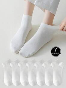 7/14/21 Đôi tất nữ trơn màu tối giản đa năng, tất ngắn thoáng khí thoải mái cho nữ - trắng - Xem 7