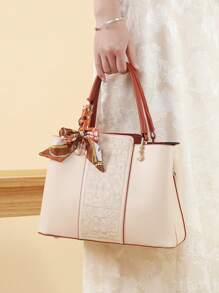 Conjunto Elegante de 3 Peças de Bolsas de Moda Feminina com Bordado - Estampa Geométrica Elegante, Bolsa de Couro Sintético e Carteira Tipo Clutch com Lenço