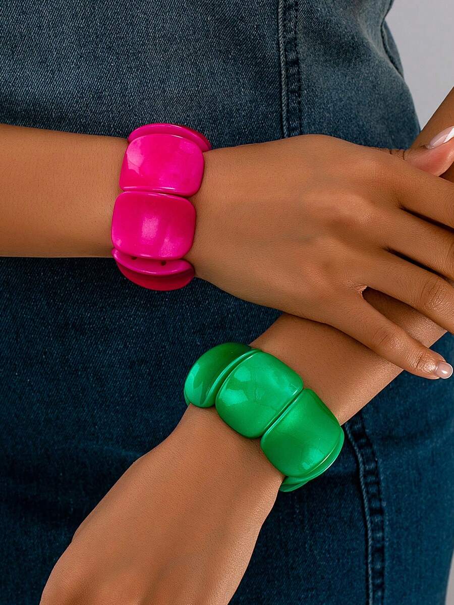 1 pieza Pulsera elástica hecha a mano y exagerada para mujeres, de moda y versátil - Pulsera elástica geométrica de una pieza - Ver 1