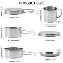 Utensilios Cocina Para Camping Ollas Juego Vajilla Portatil - Plateado - Ver 5