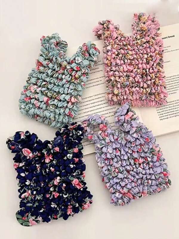 1pc Portable Bubble Foldable Stretchable Bag, Patterned Printed Flower Embroidered Handheld Shopping Bag, Reusable Grocery Bag, Elastic Foldable Cloth Bag, Foldable Bag, Foldable Shrinkable Handheld Bag, Storage Bag