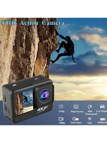 4K HD Sports Camera, Dual Screen Ultimate Experience With Rechargeable Battery, 32GB Memory Card And 170° Wide Angle Lens, Protective Case Included - Capture Your Adventures In Stunning Clarity And Detail, Extreme Sports, Modern Camera, Reliable Construction, Action Camera, Content Creators, Travel Vlogging, Compact Design, Highquality Lens, Adventure Seekers(Equipped With A 1050mAh High-Capacity Battery)