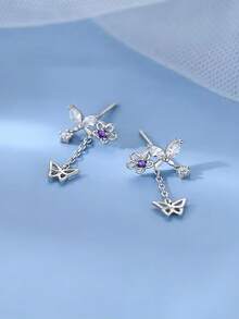 1 Pair Luxurious Tassel Butterfly Stud Earrings, Elegant Bride Wedding Earrings