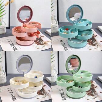 Rotating Four-Layer Jewelry Box Necklace Earrings Ring Bracelet Storage Organizer Multilayer Compartment Storage Box With Mirror Samll Box