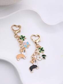 1 件金属幸运草香花吊坠柯基犬钥匙扣可爱狗汽车钥匙扣珠宝包吊坠适合最好的朋友的幸运礼物学校汽车配件可爱哥特 Y2k - 彩色 - 查看 2