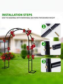 1pc 99''*55'' Metal Garden Pavilion Arch - 2 Sizes, For Climbing Plants, Roses, Vegetables, Weddings And Wide Arbor (Without Base/With Base),Assemble Freely  Heavy-Duty Steel Support For Outdoor & Indoor Use - 升級版黑色 - 查看 4