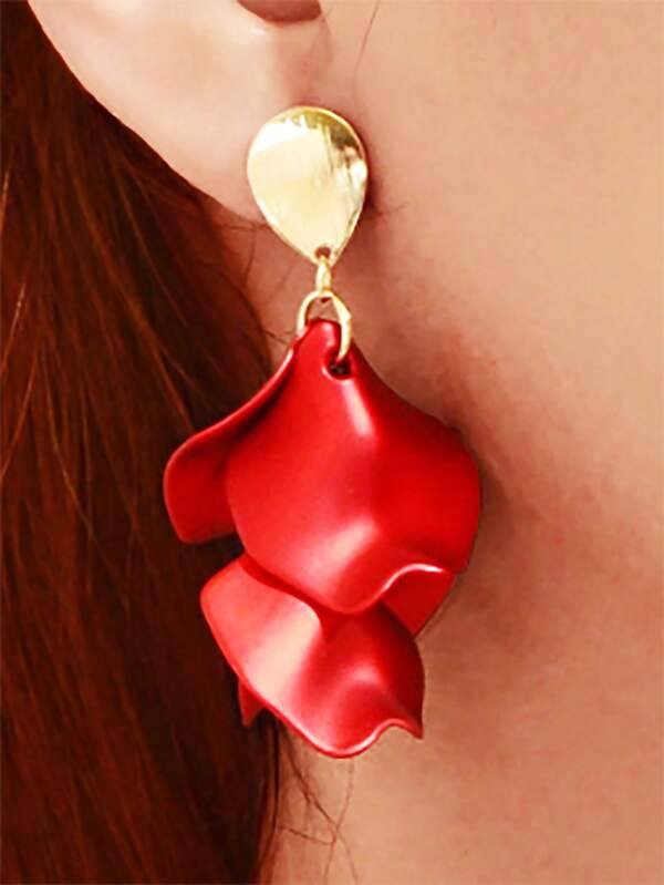 1 Pair Romantic Acrylic Red Flower Petal Drop Earrings Party Dating Anniversary Jewelry Gift