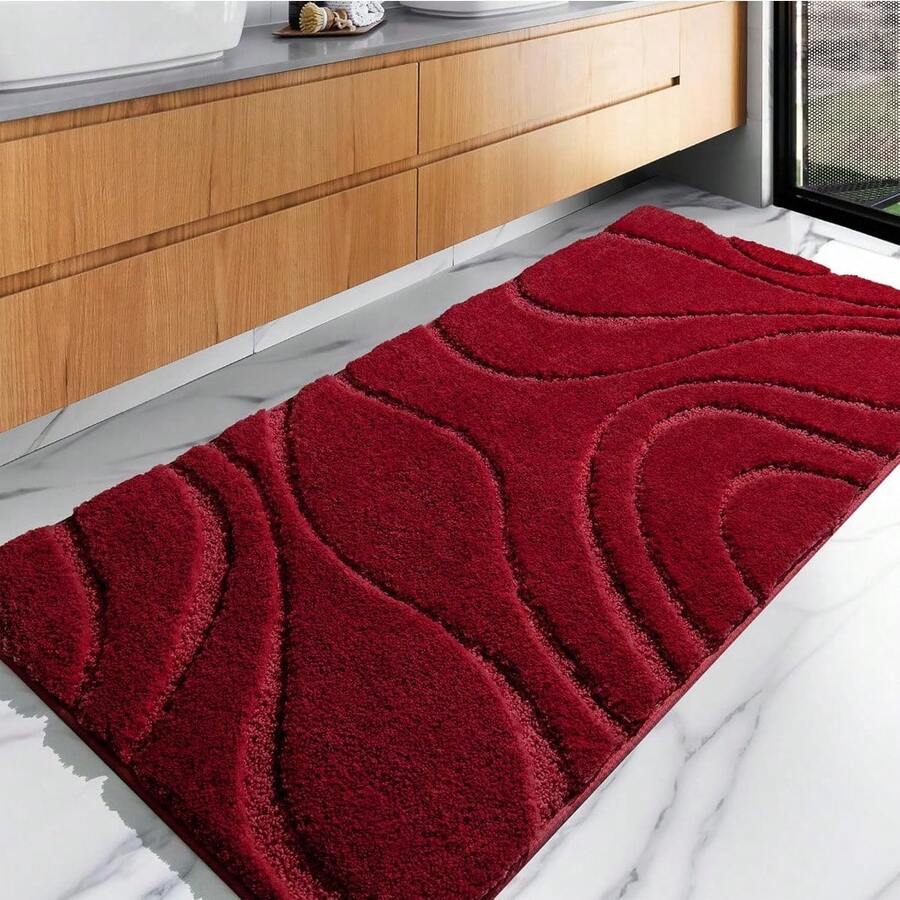 Large Bath Rug Runner Ultra Absorbent Light Gray Bath Mat, Non-Slip Microfiber Carpet For Bathroom, Shower & Tub, Easy Wash & Dry - Red - View 1