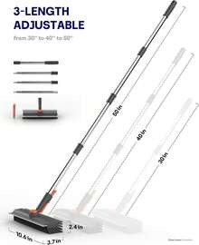 Floor Scrub Brush With Long Handle, 3 In 1 Multi-Angle Swivel Right Angled Bristle Floor Scrubber Brush With Squeegee And Tweezer For Cleaning Tile Wall Deck Bathroom Patio Garage Kitchen (Grey) - 香檳色 - 查看 8