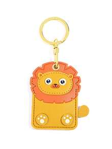 1 pièce Porte-cartes en cuir carré avec pendentif, motifs lion, ours brun, chat bleu. Décoration de porte-clés créative, cadeau pour camarades de classe, amis, famille, anniversaire, Saint-Valentin, fête, Halloween, Thanksgiving, Noël. Accessoires pour sac à dos, sac, porte-badge, accessoires de voiture