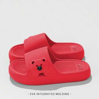 卡通熊拖鞋，轻便一脚蹬室内/室外沙滩时尚凉鞋，男女休闲舒适度假拖鞋，夏季