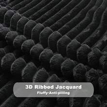 Super Soft King Blanket Pink Premium Silky Flannel Fleece 3D Ribbed Jacquard Lightweight Bed Blanket All Season Use (Pink Ribbed, King(90"X110")) - Black Ribbed - 查看 7