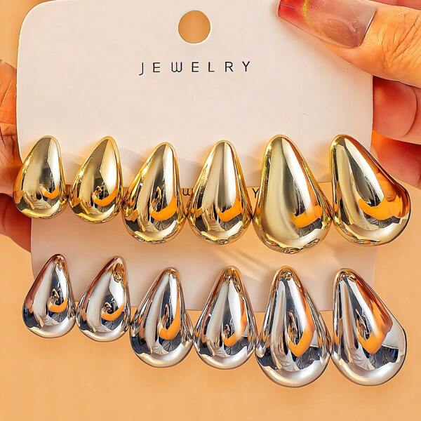 6pcs-12pcs Lightweight Teardrop Earrings Set, Suitable For Daily Wear