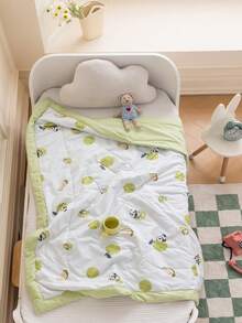 1 件卡通儿童夏季被子，可爱清新风格蓬松棉空调被，亲肤柔软透气可机洗，适合幼儿的育儿午睡毯