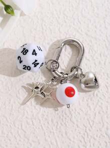1 pièce Porte-clés dé unisexe nouvelle arrivée créatif, pendentif de boule de billard à 4 branches et en forme de cœur à la mode, breloques de sac lettrage scolaire