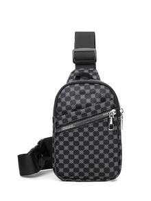 Sac de poitrine en PU mode classique pour hommes, mini portefeuille, porte-clés, organiseur de téléphone. Sac banane décontracté pour le travail, les week-ends, les voyages, le camping, la remise en forme d'été, les vacances - Noir - Voir 3