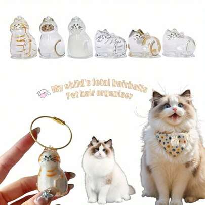 1 pieza Cápsula transparente para guardar pelos de gato, llavero de almacenamiento de pelo de mascota, recipientes conmemorativos con forma de gato y diseño de collar dorado, almacenamiento sellado de pelaje de mascota para hacer colgantes conmemorativos, regalo para amantes de los gatos y para acompañar la pérdida de una mascota, opción ideal para recordar a las mascotas queridas, accesorio para mascotas, accesorio personalizado y único para mascotas