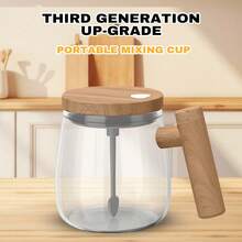 Self Stirring Mug, Electric Mixing Cup Self Stirring Coffee Mug, Glass Mixing Coffee Mug With Lid Handle Automatic Rotating Blender At Home Office Travel Stirring Cup Suitable For Coffee/Milk/Protein Powder - Transparent - View 2