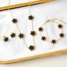 Conjunto de joyería para mujer, collar de flores de cinco hojas chapado en oro de 18k, pendientes, pulsera, joyería de fiesta, uso diario, trébol, 3 uds. - Conjunto de joyas 22 - Ver 4