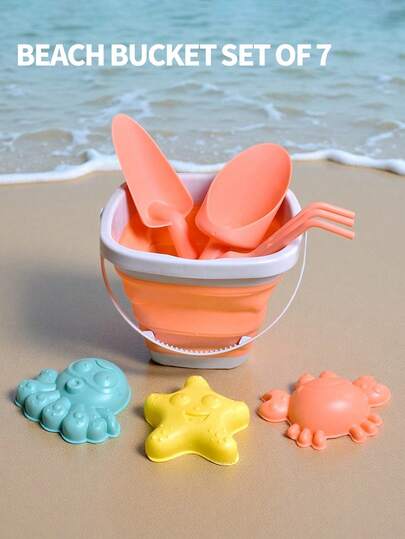 7pcs/4pcs/3pcs/1pc Children Wheat Straw Beach Bucket Toy Set, Dig Sand, Water Play, Soft Rubber Material Durable, Includes Wheat Straw Sand Bucket, Beach Bucket, Shovel, Rake, Spoon, Ocean Mold, Random Color, Suitable For 3-6-12 Years Old Boys Girls Toddlers