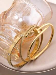 Set de 3 piezas Brazalete de mujer con cierre de zirconia con forma de flor de acero inoxidable de alta calidad, conjunto de joyería adecuado para uso diario