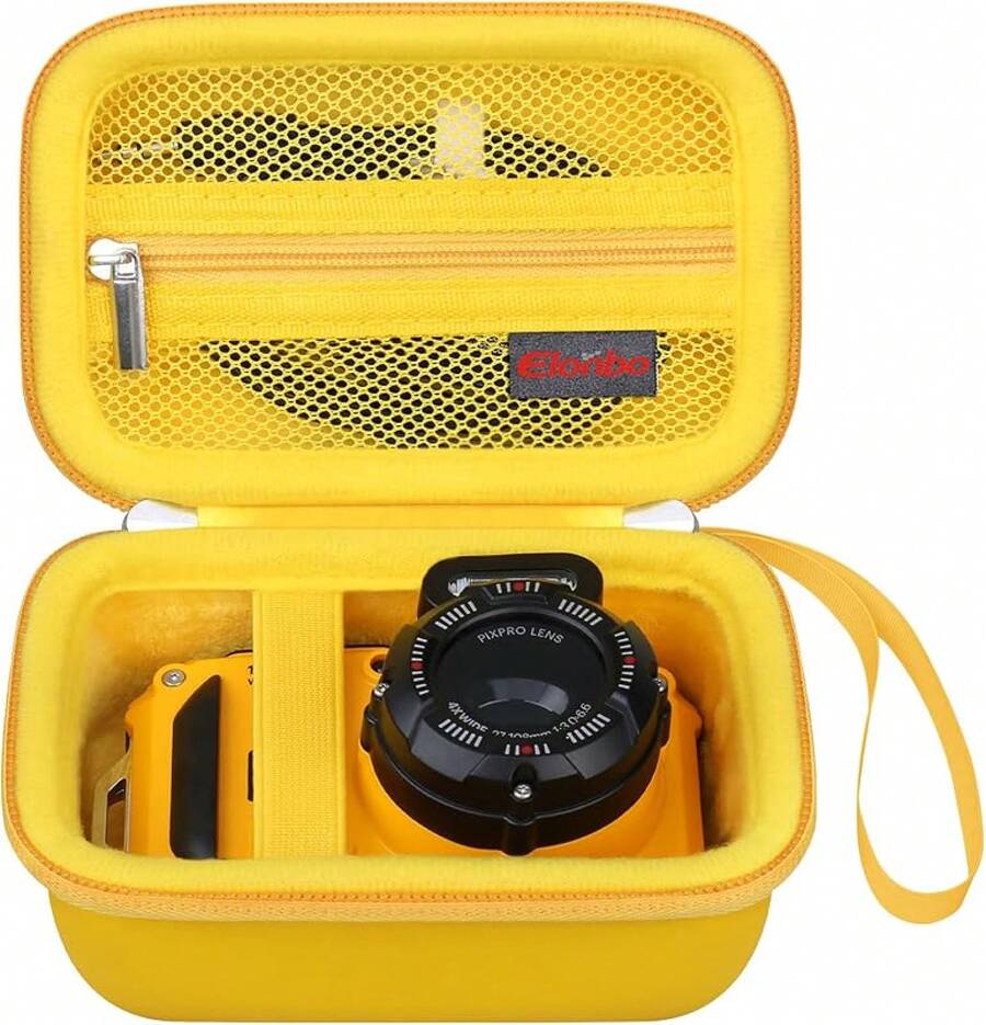 Elonbo Carrying PIXPRO WPZ2 Rugged Waterproof Digital Camera, Shockproof WiFi 4K Video Digital Camera Storage Cover Bag, Mesh Pocket Fits Battery Card. Black - PU黃 - 查看 1