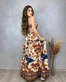 Women's Long Dress Floral And Tropical Print All-Over Floral Print Plants Hollow Out / Cut Out Backless / Backless Ruched Wedding