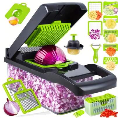 16pcs Multifunctional Kitchen Mesh Grater Set - Vegetable Slicer, Fruit Slicer, Onion Chopper, Potato Grater, Interchangeable Blades, Manual Food Shredder With Container - Ideal For Home Cooking, Meal Prep And Kitchen Organization, Great For Salad Making, Kitchen Tools