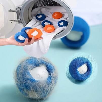 1/2/6/10pcs Reusable Pet Hair Removal Laundry Balls - Non-Electric Lint & Fur Ball Traps For Washer & Dryer, Blue Fuzzy Cleaning Balls To Prevent Clogs, Machine Pet Hair Laundry Accessories, Laundry Room Accessories, Dryer Vent Cleaner, Playful Design, Textured Surface