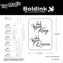 Boldink 皇冠临时纹身 国王和王后情侣纹身套装 颈背优雅设计临时纹身 - 黑色 - 查看 5