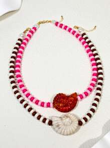 1pc/2pcs Beach Ocean Element Shell Bead Necklace, Resin Material, Women Summer Beach Party Accessory