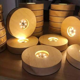 1pc Wooden LED Light Base, Round/Square Dual Options, USB Interface, DIY Base For Crystal Ball, Resin Lamp, Creative Handmade Ambient Light For Bedroom, Study