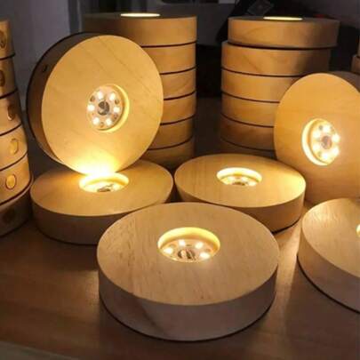 1 个木制 LED 灯座，圆形/方形双选项，USB 接口，DIY 水晶球底座，树脂灯，创意手工氛围灯，适用于卧室、书房