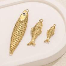 1pc Stainless Steel Fashion Design Small Fish Big Fish Pendant DIY Necklace Earrings Jewelry Accessories Making Gift