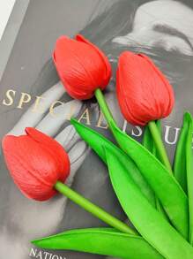 5pcs Premium Artificial Flowers, Real Touch Tulips Bouquet, DIY Craft Bridal Bouquet Home Table Living Room Decoration,For Wedding Room Home Hotel Party Event Christmas Decor,Valentine's Day