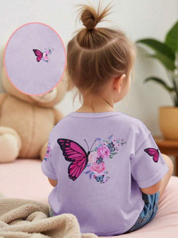 1 stuk meisjes casual print ronde hals korte mouwen T-shirt, zomerkleding voor jonge kinderen - Baby baby eenvoudig Engels letterstijl T-shirt inspireert verbeelding en zelfexpressie