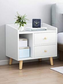 Buros De Madera Sencillos Con 2 Cajones Mesa De Noche Buro - Blanco - Ver 1