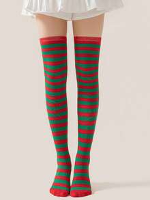 1 双女式过膝袜，COSPLAY 动漫角色扮演日式条纹纯色大腿袜，秋季袜子 - 彩色 - 查看 6