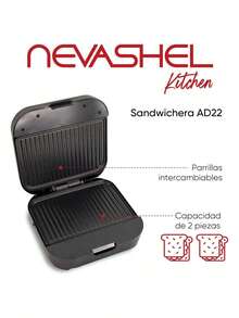 Sandwichera Eléctrica Nevashel Kitchen Ad-22, Parrilla Antiadherente Para 2 Piezas, Diseño Moderno Y Compacto , Fácil De Usar Y Limpiar, Ideal Para Paninis Y Sándwiches, Hogar Y Oficina, Color Negro - Tipo de Enchufe A USA (110-127V) - Ver 3