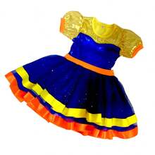 vestido para niñas con moño dulce con estilo de lentejuela - azul/naranja/amarillo - Ver 9