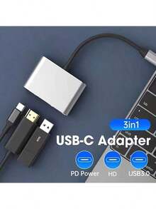 USB C To  Adapter, Type C To  Multiport Adapter With 4K  Output,3 In 1 USBC To 4K ,USB3.0 And USB C Charging Port, USB-C Digital AV Multiport Adapter For TV And Projector - GRAY - View 2