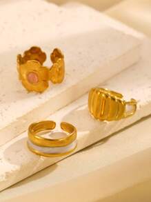 1pc Fashionable Minimalist Glazed Floral Line Open Ring, Suitable For Women's Daily Wear