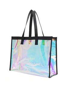 1/2 件/套大号沙滩透明彩虹色沙滩包，女士手提包，防水防沙沙滩包，带拉链袋透明激光袋，适用于度假、假日、旅行、海滩、游泳、泳池、巡航、船包、生日礼物、派对礼物