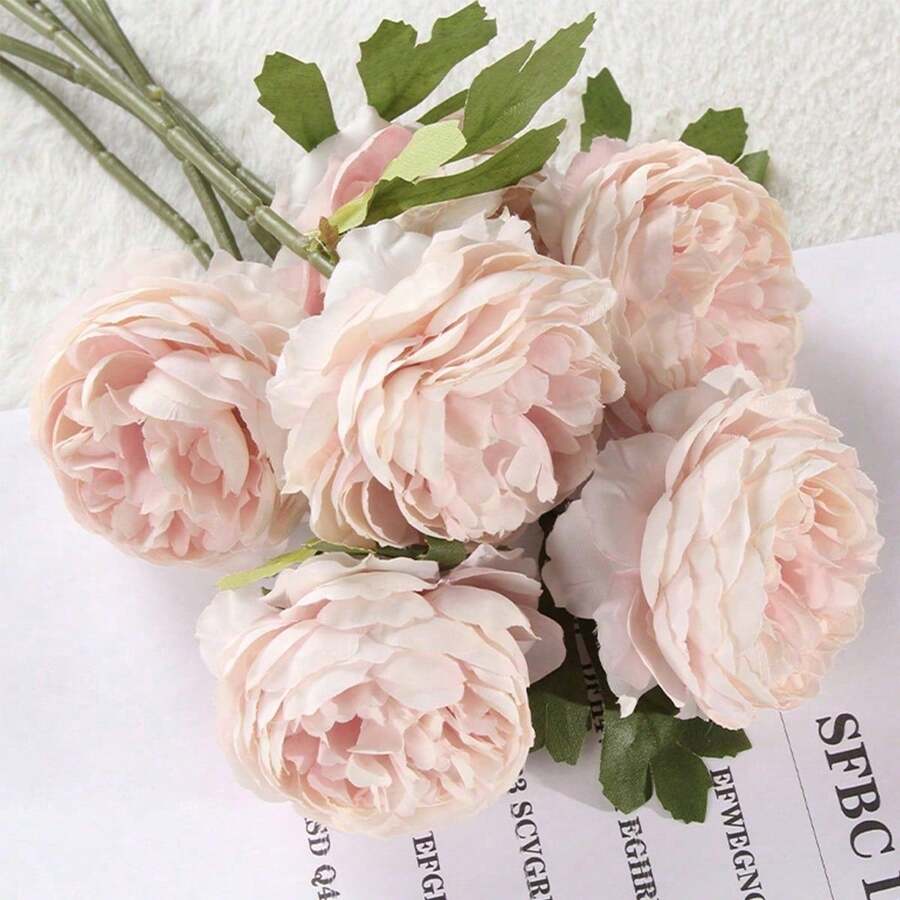 10PCS Artificial Flower Peony Fake Flower Western Rose Tea Rose For Wedding Home Party Table Decor - 粉色 - 查看 1