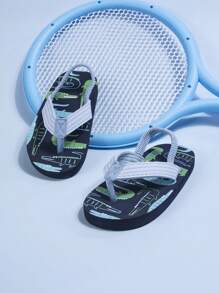 1 Pair Blue Cartoon Crocodile Flat Fashion Beach Style Simple Comfortable Slip-On Sandals, Suitable For Summer (Pattern Randomly Selected)