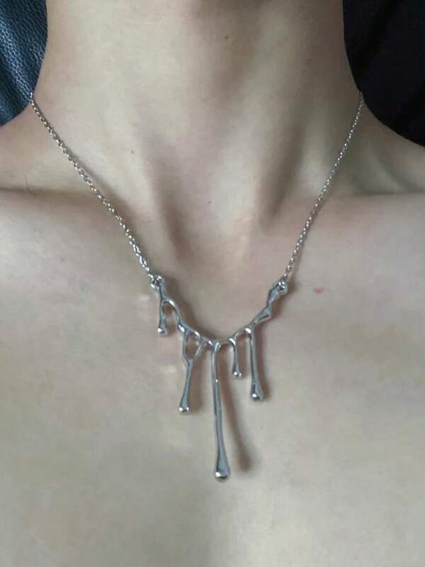 Stainless Steel Liquid "Drip" Necklace For Women – Modern Melted Metal Drop Pendant, Silver Fashion Jewelry Friendship Gifts