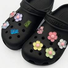 10pcs Jelly Shoe Charms! Transparent Flower + Small Bear, Essential For Campus And Street For Sweet Girls - Pink - View 2