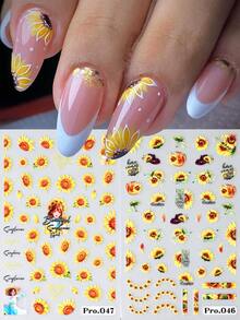 2 miếng dán móng tay hình hoa hướng dương, miếng dán móng tay 3D, miếng dán tự dính, đồ dùng làm móng, đồ trang trí móng tay DIY - Nhiều màu - Xem 1