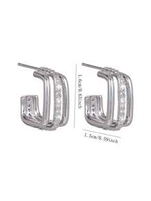 1 Pair Fashionable Elegant Copper Inlaid Cubic Zirconia Square Earrings - Silver - View 6